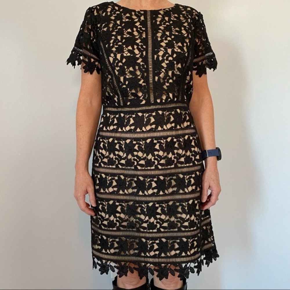 NEW Talbots‎ RSVP Crochet Lace Midi Dress Size 4 Black Nude Women’s
